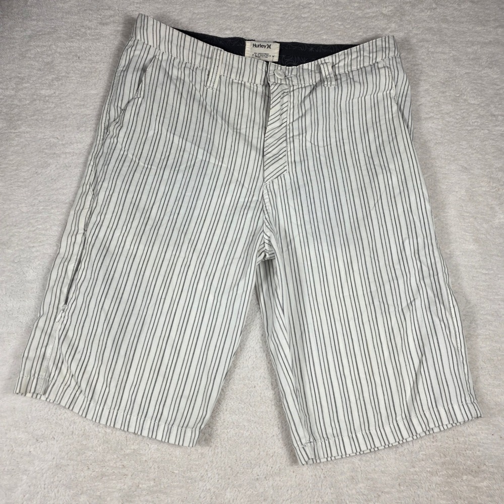 Hurley Pinstripe Shorts Mens 32 White Black Vintage Y2K Cotton Blend Surf Skate